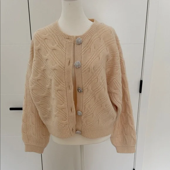 J. Crew Women's Cable Knit Cardigan - Tan - Picture 1 of 6